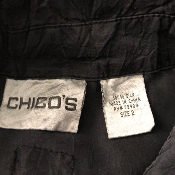 Vintage Chico’s Silk Black/Newsprint Stripe Button Up Blouse - Picture 5 of 9